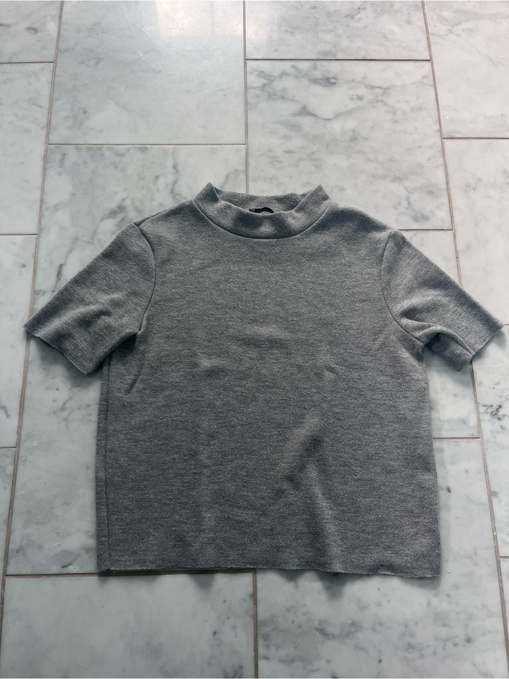 Zara Short Sleeve Gray Mock Neck Top